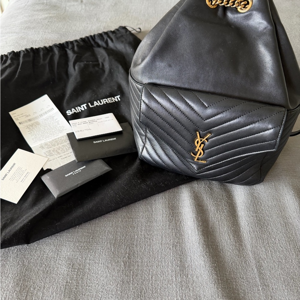 Saint Laurent Black Chevron Quilted Leather Backpack with Subtle YSL Hardware